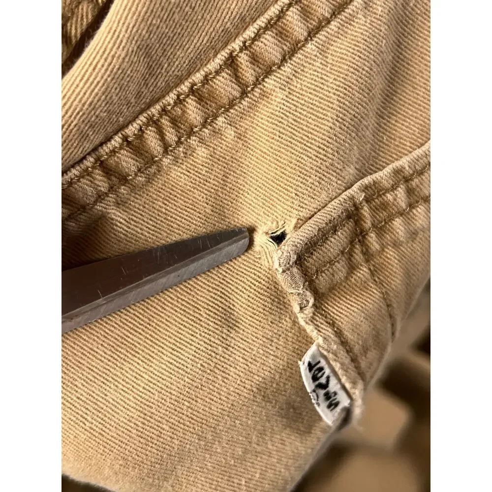 Levis Jeans Mens 34x32 Tan Khaki Straight Leg Distressed Cotton Denim